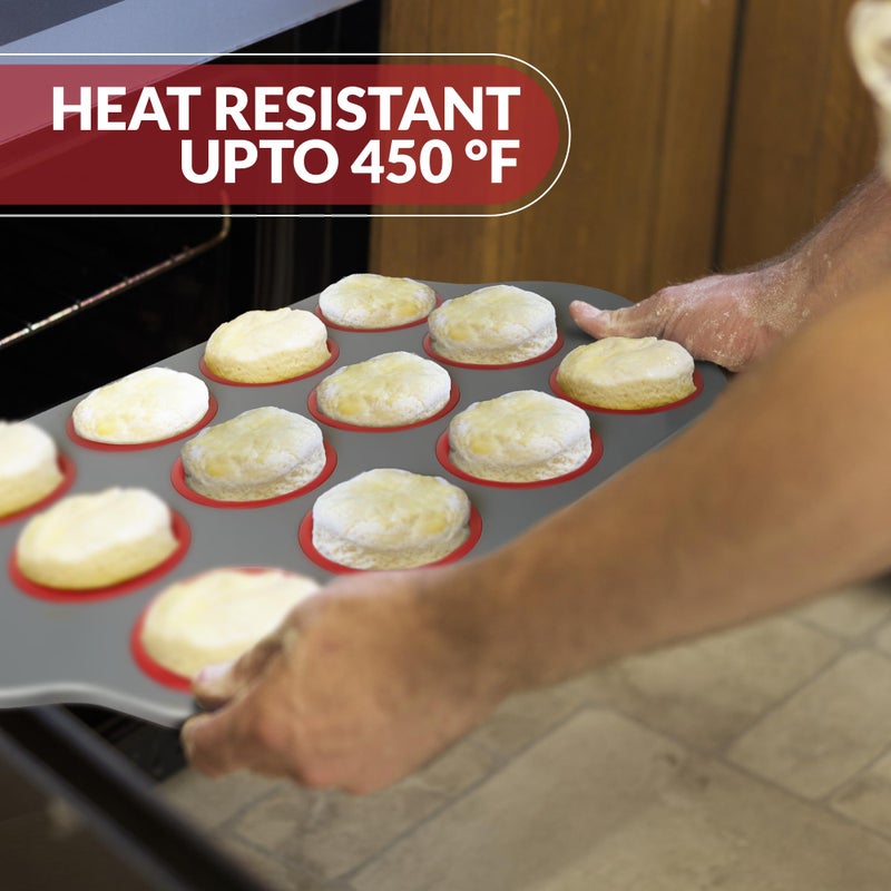 Boxiki Kitchen Non-Stick 12 Cup Silicone Muffin Pan With Steel Frame - BPA Free, Non-Toxic, Anti-Warp, Durable & Easy to Pop Silicone Muffin Tin - Perfect Cupcake Pan - Image 2